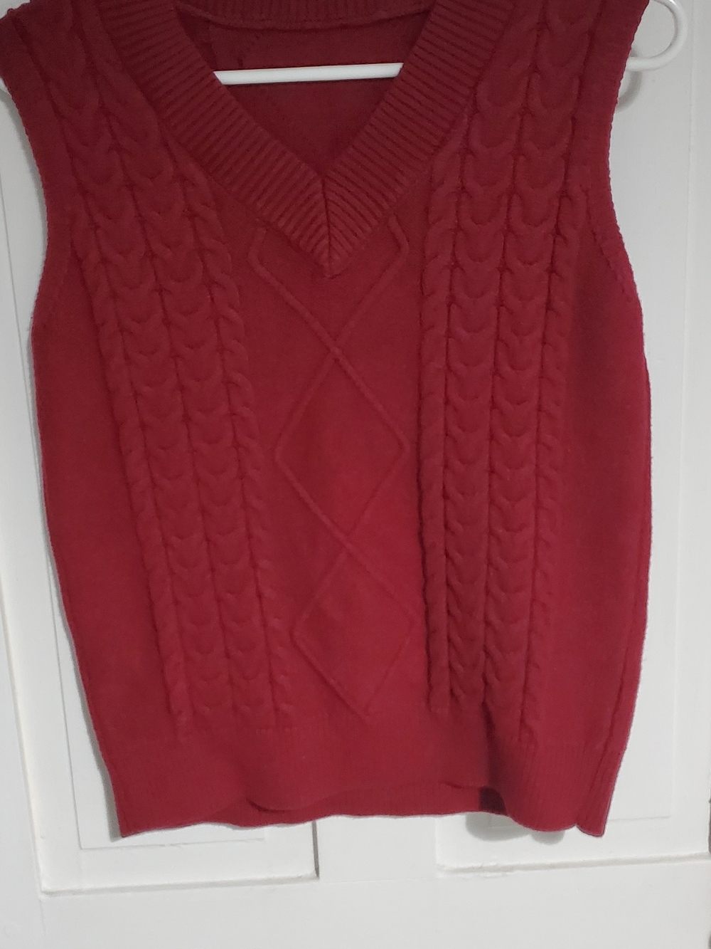 Preppy Red Cable-Knit V-Neck Sweater Vest